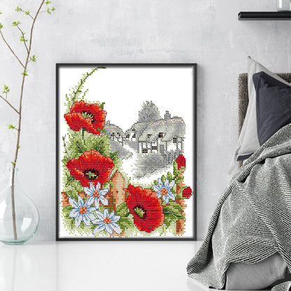 Four Seasons Summer Poppy - 14CT Stamped Cross Stitch 21*26CM(Joy Sunday)