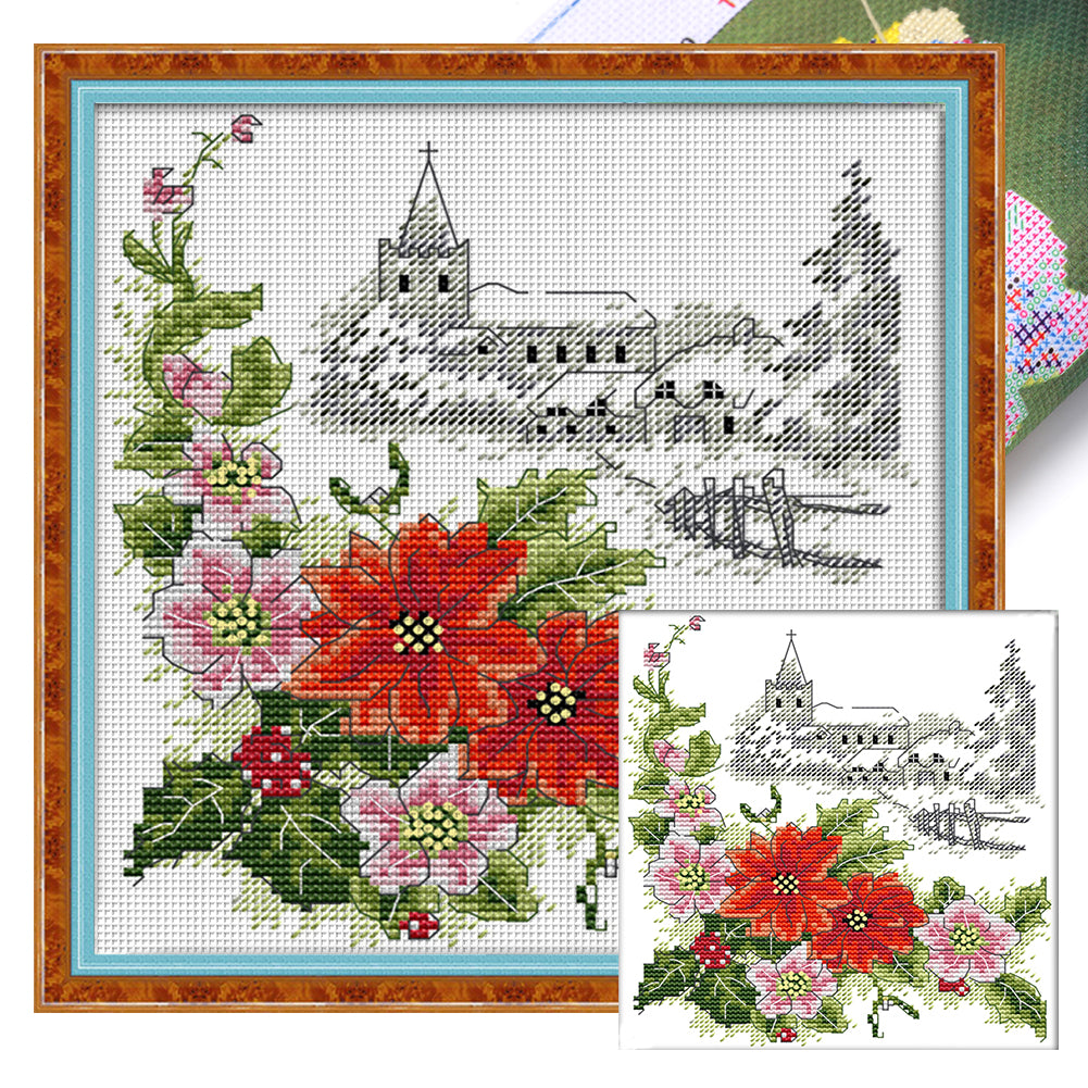 Four Seasons Winter Christmas Flowers - 14CT Stamped Cross Stitch 21*22CM(Joy Sunday)