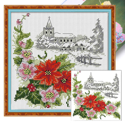 Four Seasons Winter Christmas Flowers - 14CT Stamped Cross Stitch 21*22CM(Joy Sunday)