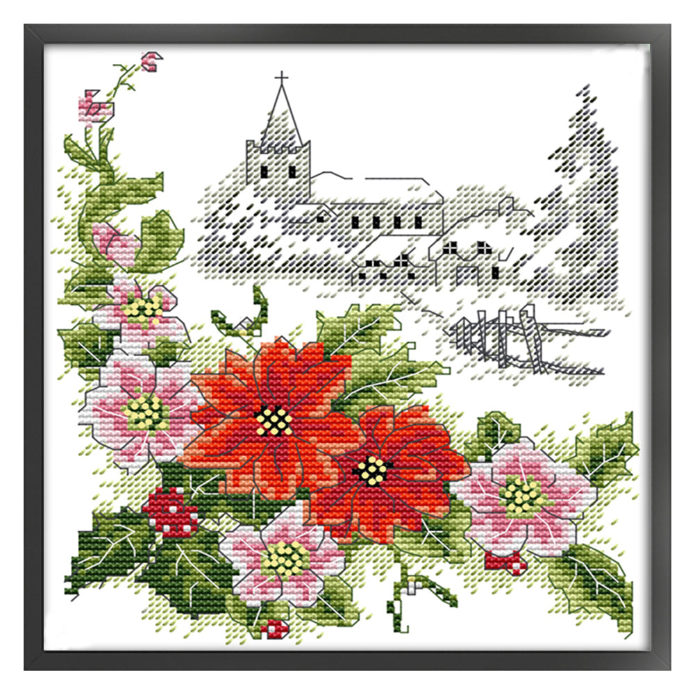 Four Seasons Winter Christmas Flowers - 14CT Stamped Cross Stitch 21*22CM(Joy Sunday)