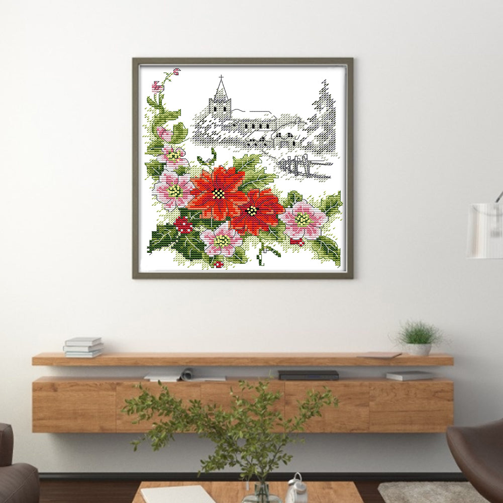 Four Seasons Winter Christmas Flowers - 14CT Stamped Cross Stitch 21*22CM(Joy Sunday)