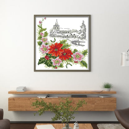 Four Seasons Winter Christmas Flowers - 14CT Stamped Cross Stitch 21*22CM(Joy Sunday)
