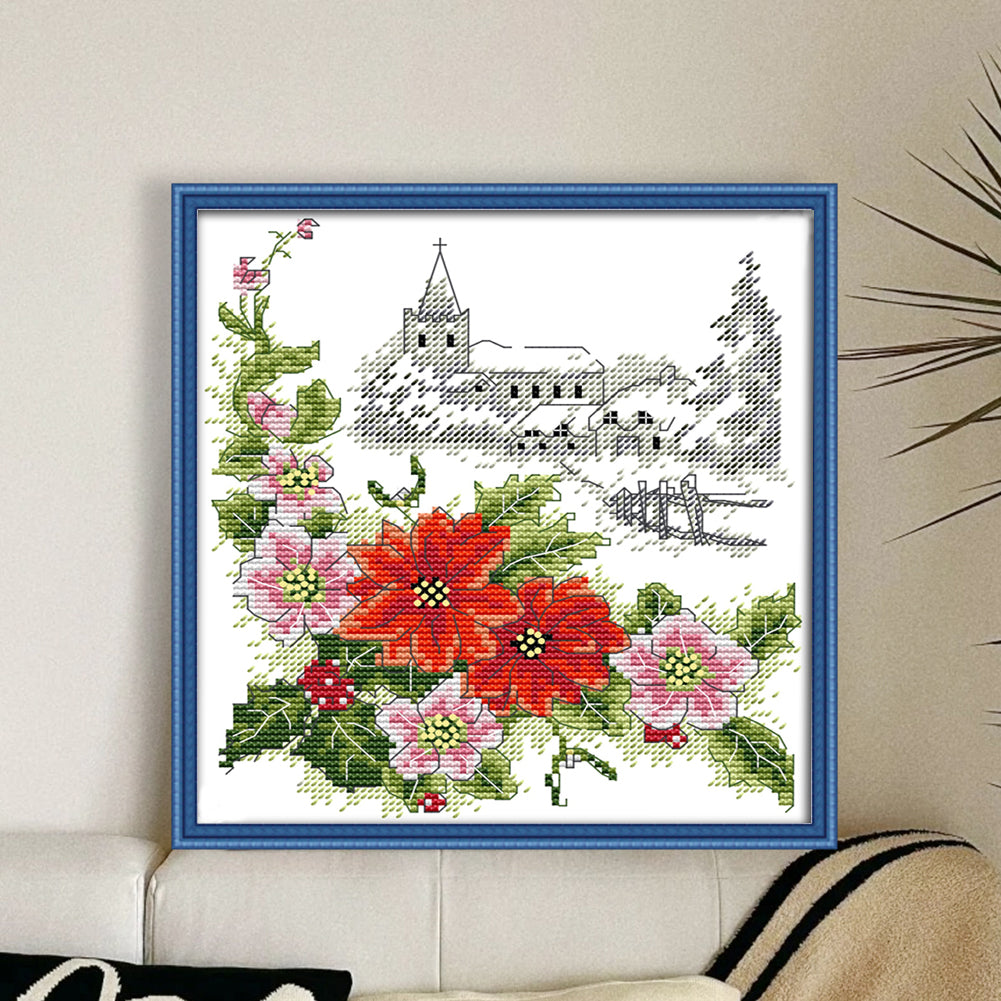 Four Seasons Winter Christmas Flowers - 14CT Stamped Cross Stitch 21*22CM(Joy Sunday)