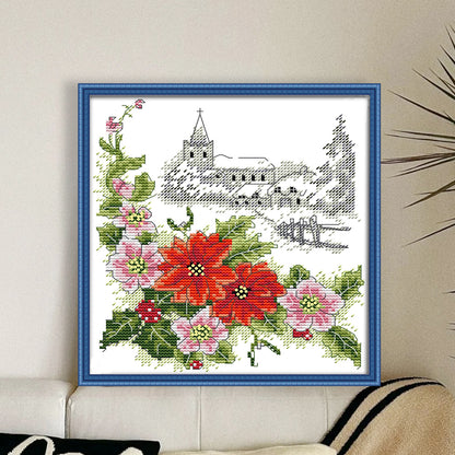 Four Seasons Winter Christmas Flowers - 14CT Stamped Cross Stitch 21*22CM(Joy Sunday)