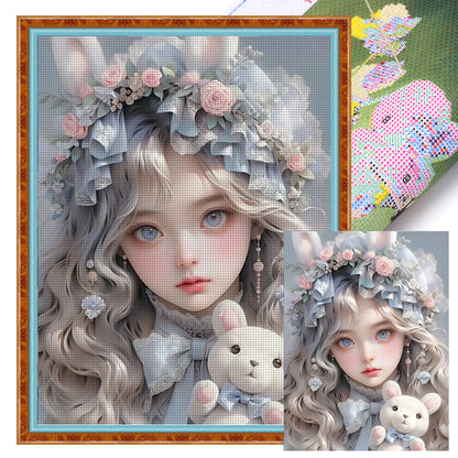 Girl And Bunny - 11CT Stamped Cross Stitch 50*65CM
