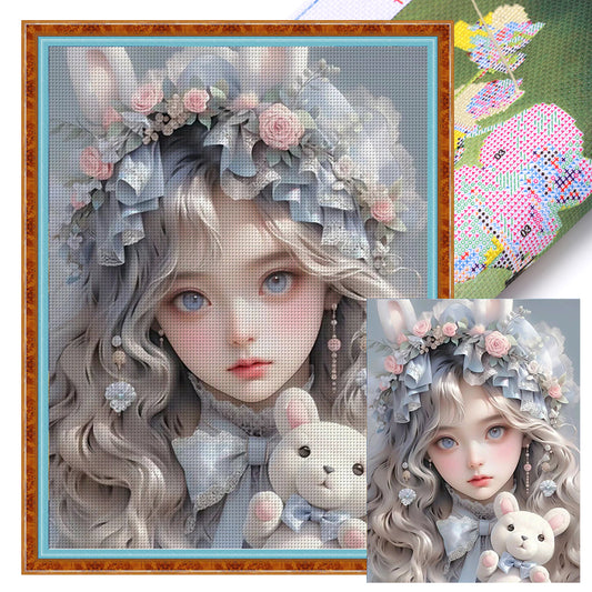 Girl And Bunny - 11CT Stamped Cross Stitch 50*65CM