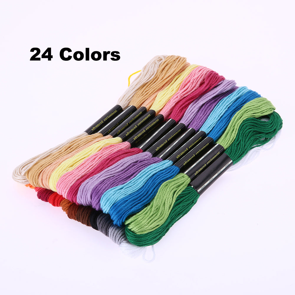 24 Colors Embroidery Thread Hand Cross Stitch Floss Sewing Skeins Craft