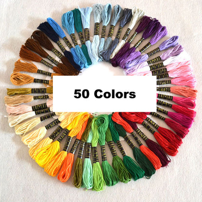 50 Colors Embroidery Thread Hand Cross Stitch Floss Sewing Skeins Craft