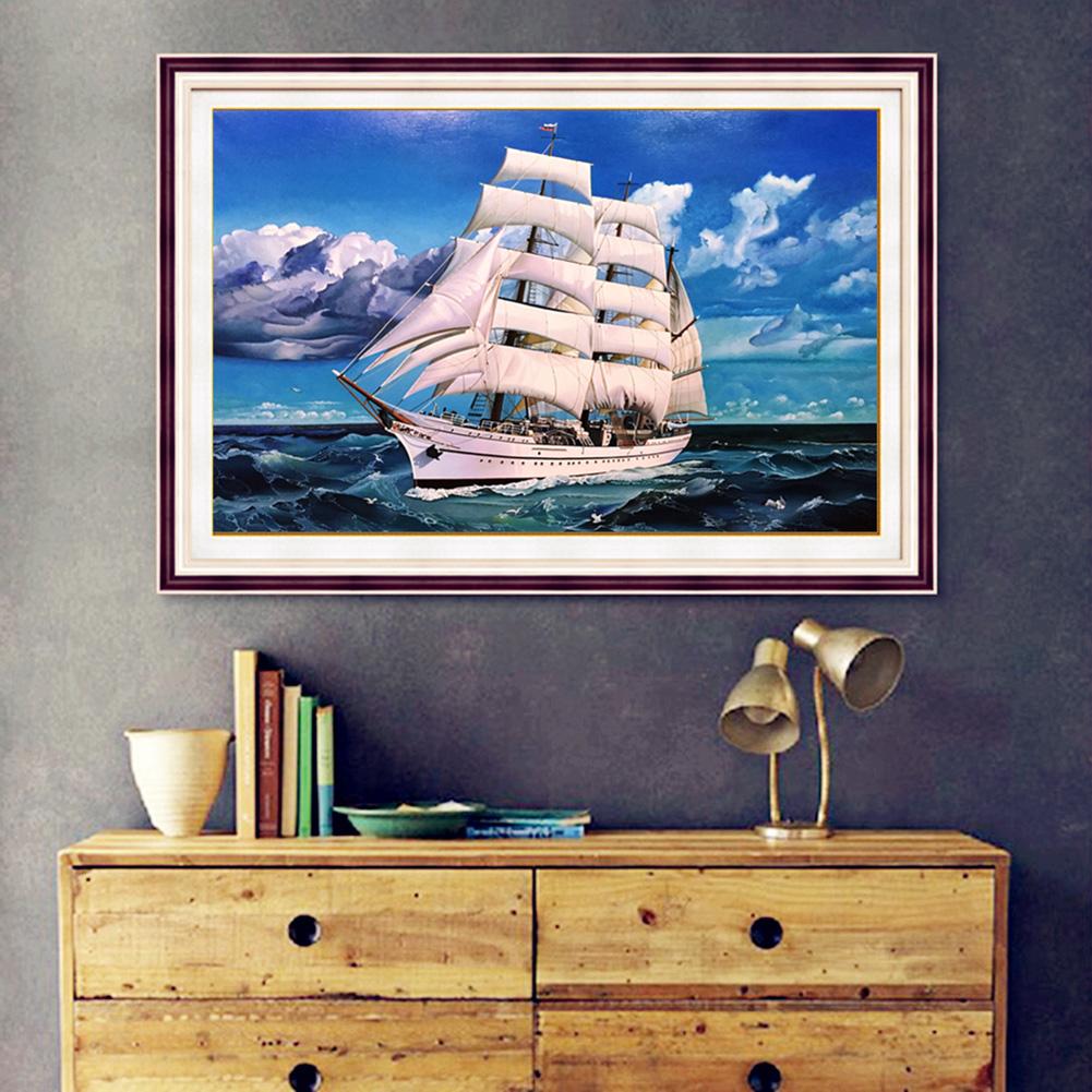 Ocean Boat- - Full Round Drill Diamond Painting 40*30CM