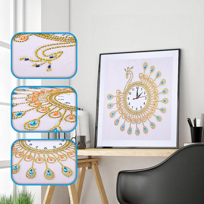 Peafowl Clock - Special Shaped Drill Diamond Painting 35*35CM