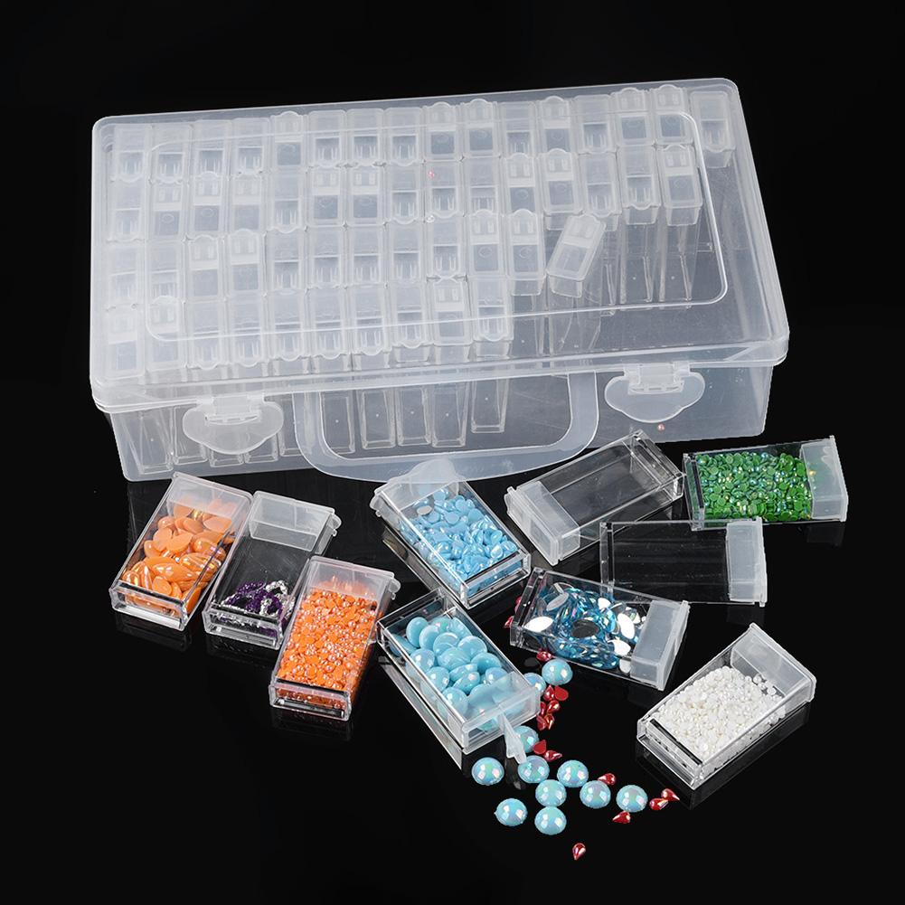 Clear Plastic Diamond Storage Box DIY Diamond Painting Drill Case (64 Grid)