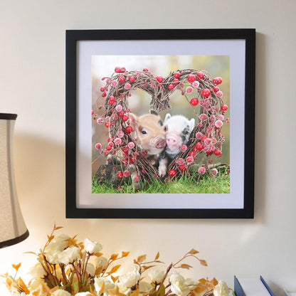 Heart Pigs - Full Round Drill Diamond Painting 30*30CM