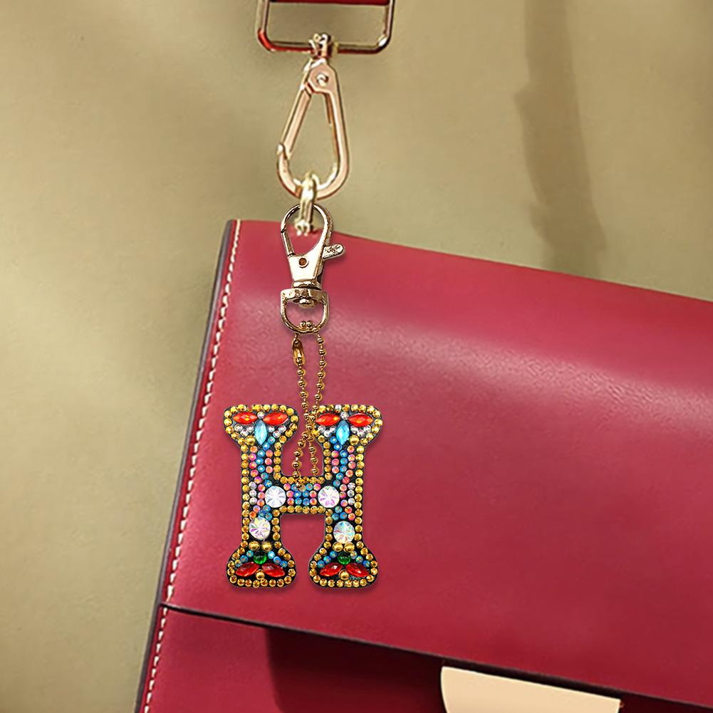 DIY Key Chain Diamond Painting Letters Women Bag Keyring Pendant Gift (H)