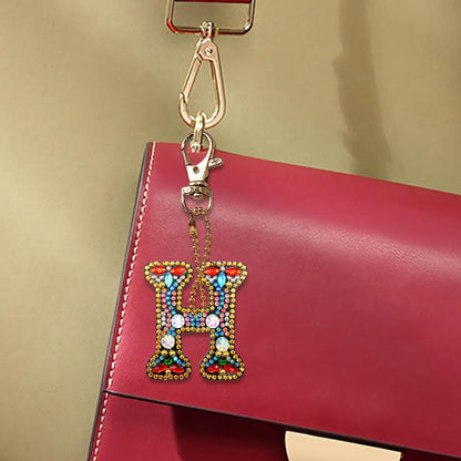 DIY Key Chain Diamond Painting Letters Women Bag Keyring Pendant Gift (H)