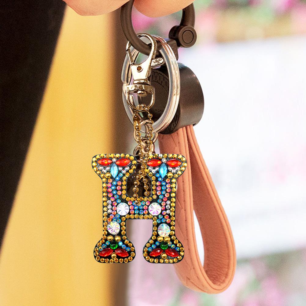 DIY Key Chain Diamond Painting Letters Women Bag Keyring Pendant Gift (H)