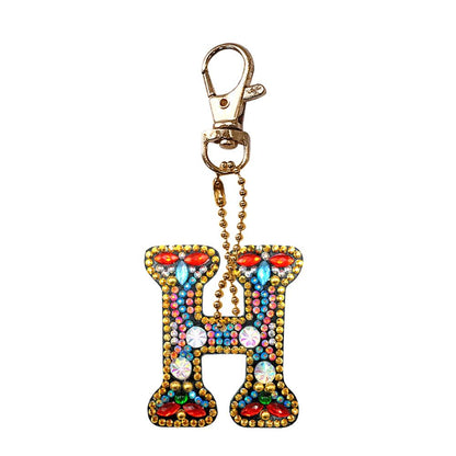 DIY Key Chain Diamond Painting Letters Women Bag Keyring Pendant Gift (H)
