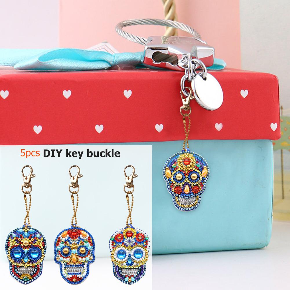 4pcs DIY Diamond Painting Keychain Special-shaped Full Drill Skull Ornament