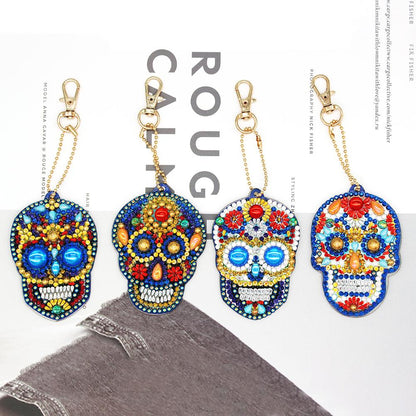 4pcs DIY Diamond Painting Keychain Special-shaped Full Drill Skull Ornament