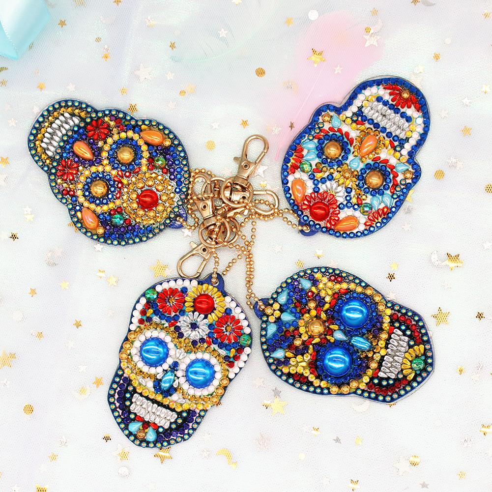 4pcs DIY Diamond Painting Keychain Special-shaped Full Drill Skull Ornament