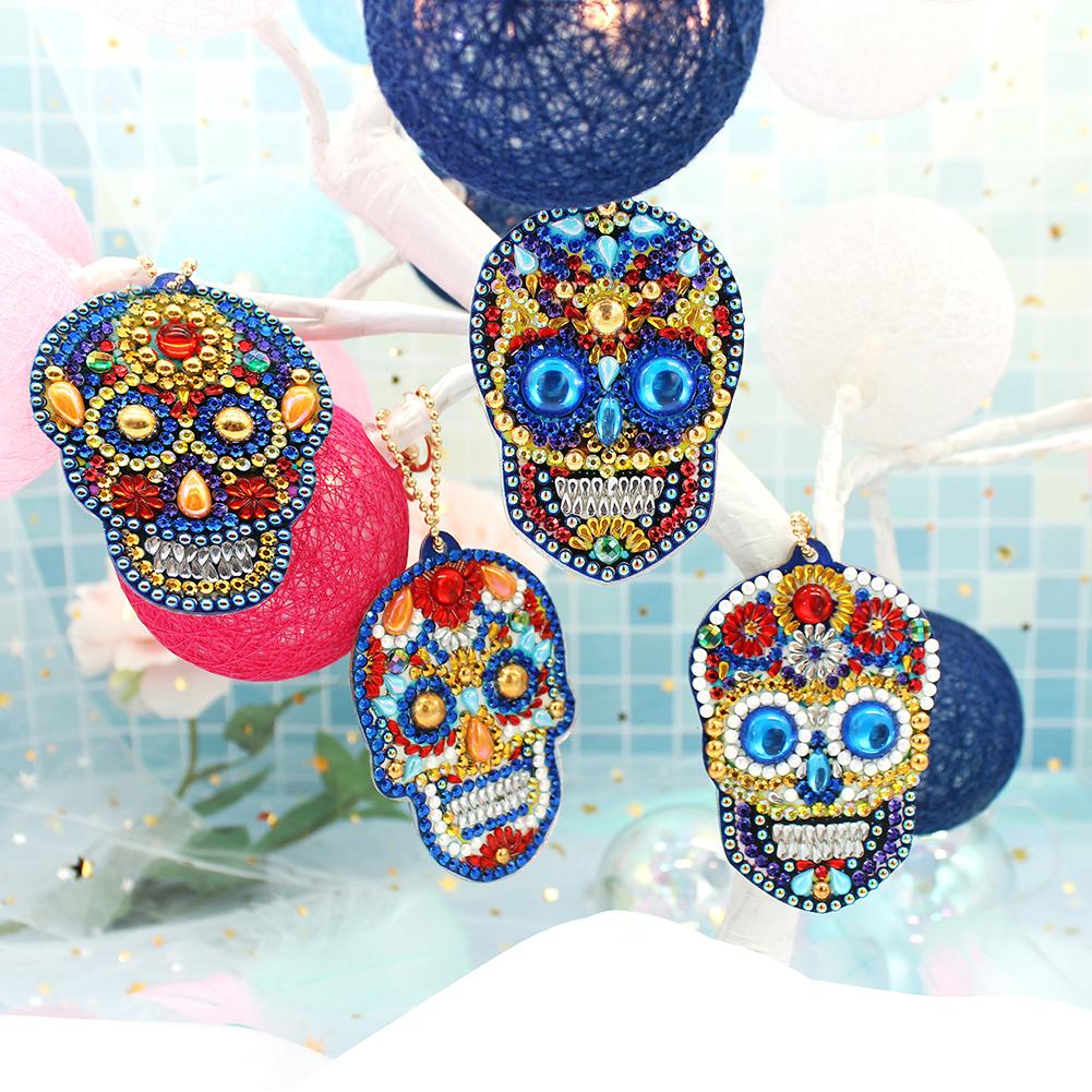 4pcs DIY Diamond Painting Keychain Special-shaped Full Drill Skull Ornament