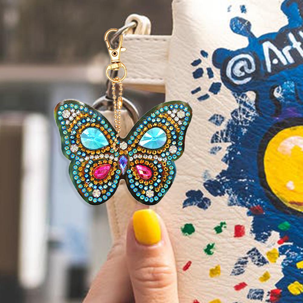 6pcs DIY Butterfly Full Drill Special Shaped Diamond Painting Keychain Gift