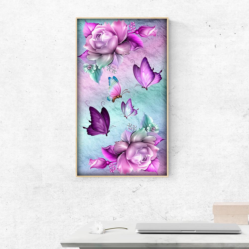 Flower Butterfly - Full Round Drill Diamond Painting 30*48CM