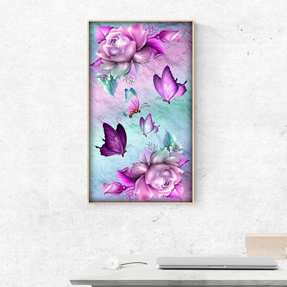 Flower Butterfly - Full Round Drill Diamond Painting 30*48CM