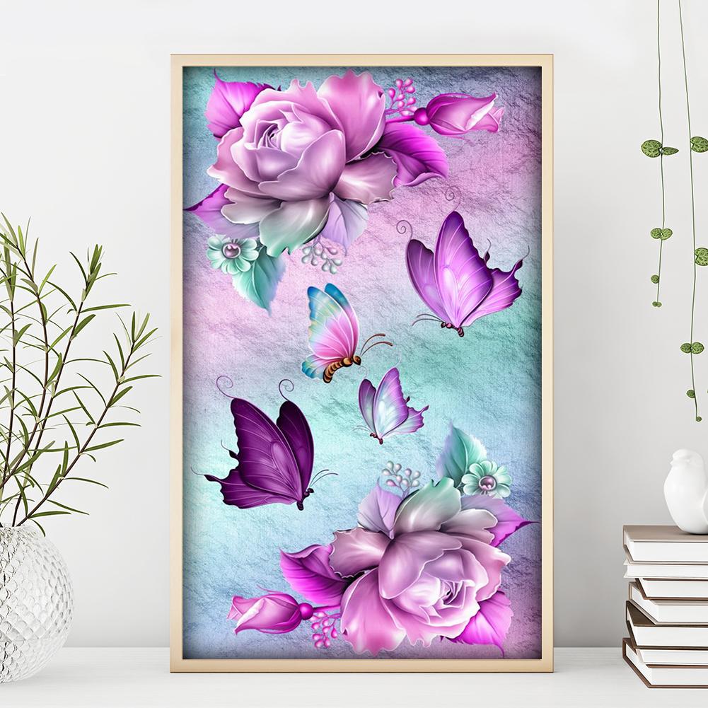 Flower Butterfly - Full Round Drill Diamond Painting 30*48CM