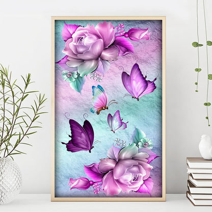Flower Butterfly - Full Round Drill Diamond Painting 30*48CM
