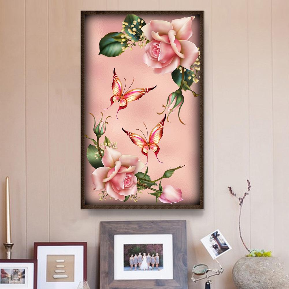 Flower Butterfly - Full Round Drill Diamond Painting 30*48CM