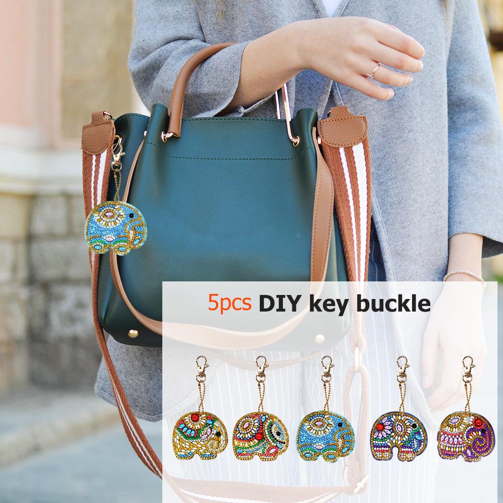 5pcs DIY Full Drill Special Shaped Diamond Painting Elephant Keychain Gift