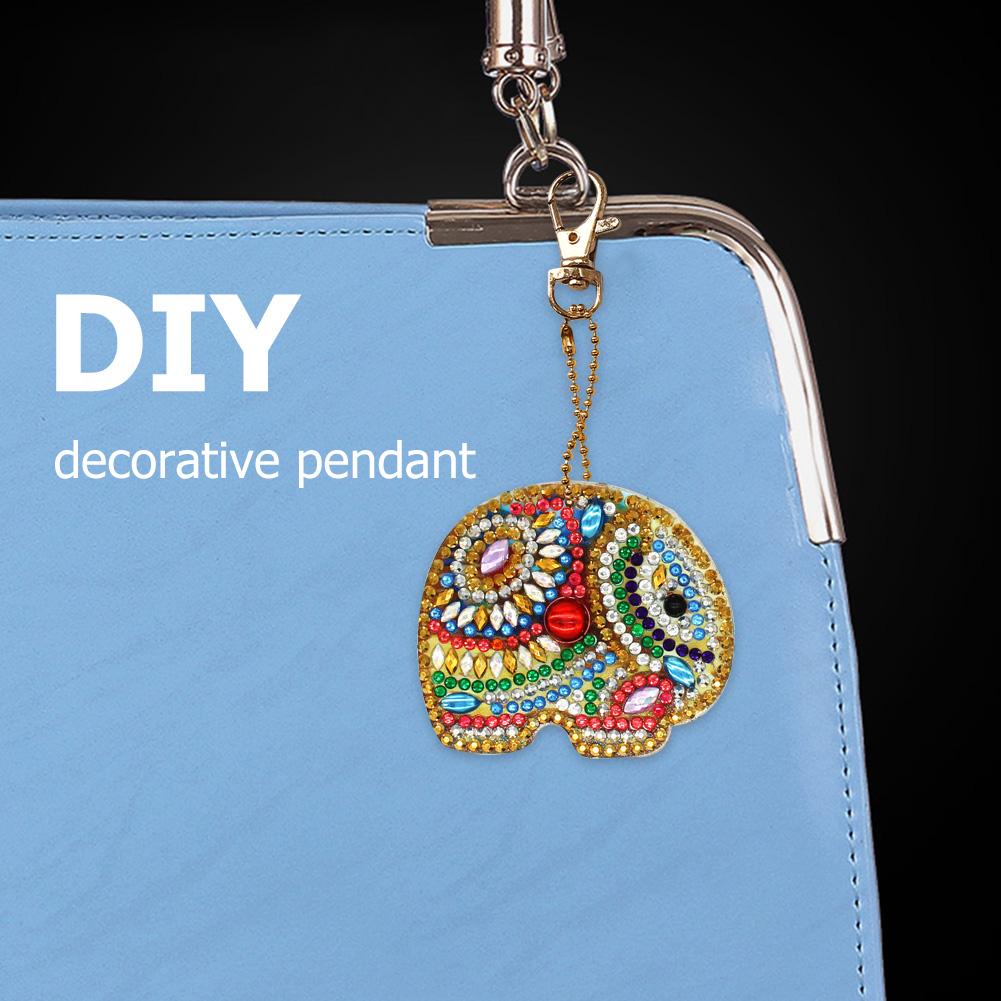 5pcs DIY Full Drill Special Shaped Diamond Painting Elephant Keychain Gift