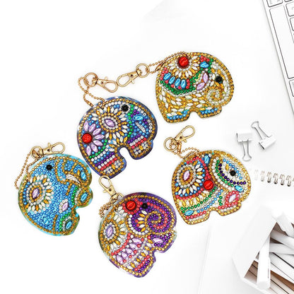5pcs DIY Full Drill Special Shaped Diamond Painting Elephant Keychain Gift