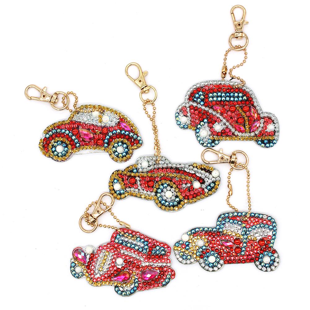 5pcs DIY Car Full Drill Special Shaped Diamond Painting Keychains Pendant