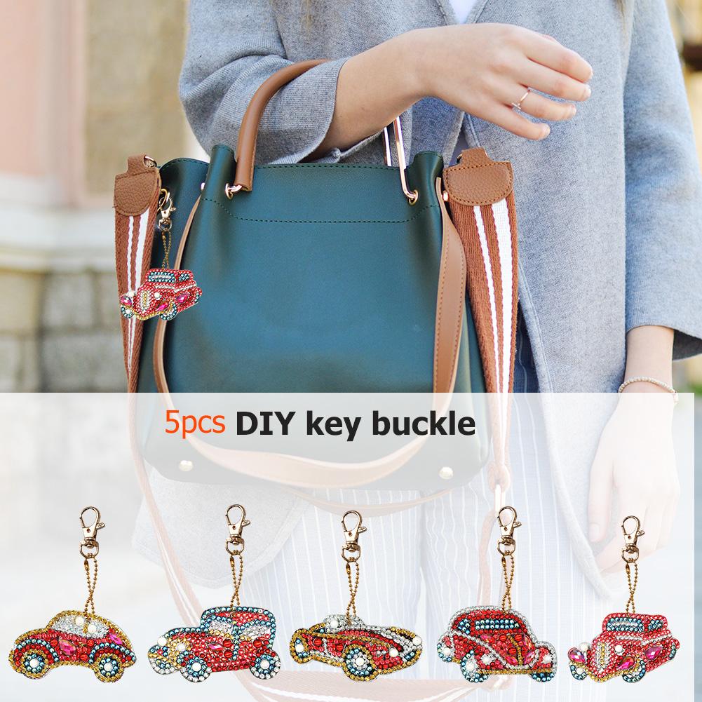 5pcs DIY Car Full Drill Special Shaped Diamond Painting Keychains Pendant