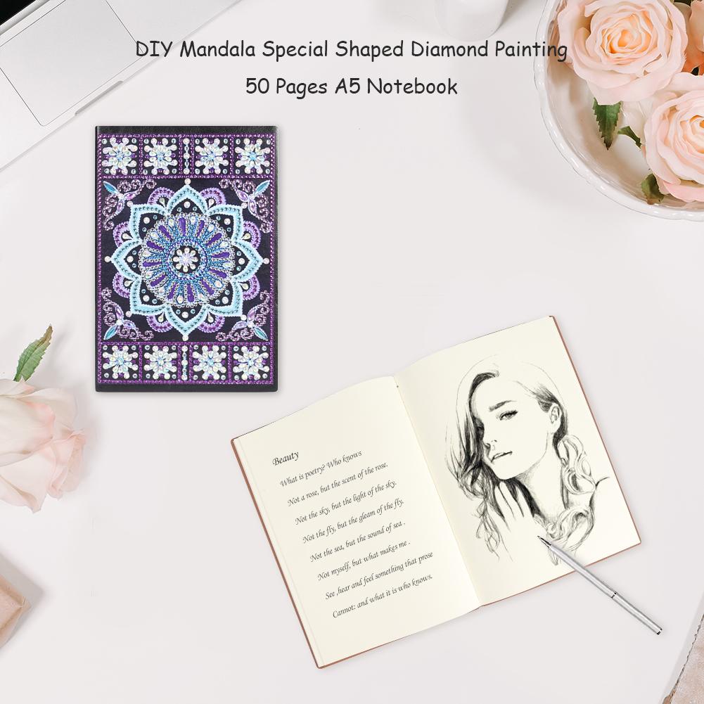 DIY Mandala Special Shaped Diamond Painting 50 Sheets Students A5 Notebook
