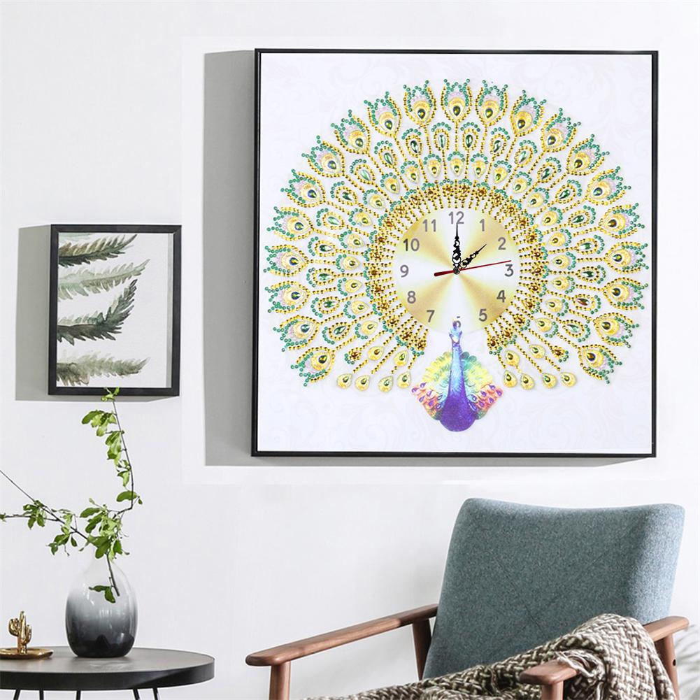Peafowl Clock - Special Shaped Drill Diamond Painting 35X35CM