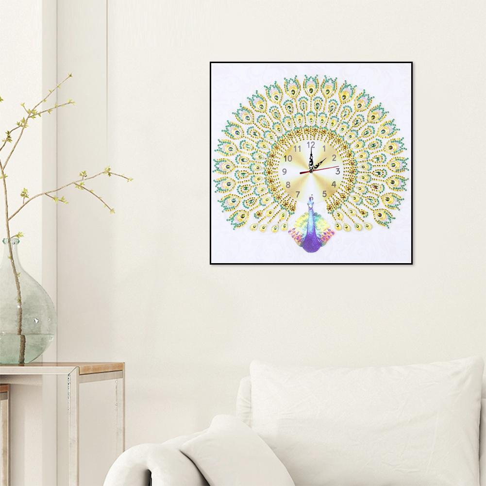 Peafowl Clock - Special Shaped Drill Diamond Painting 35X35CM