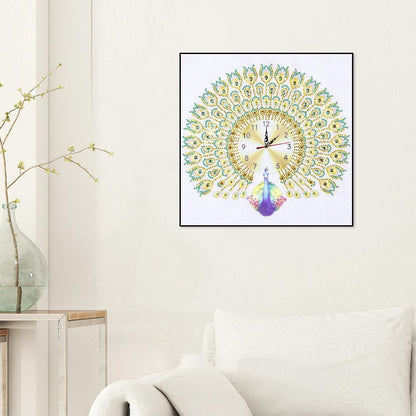 Peafowl Clock - Special Shaped Drill Diamond Painting 35X35CM