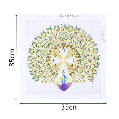 Peafowl Clock - Special Shaped Drill Diamond Painting 35X35CM