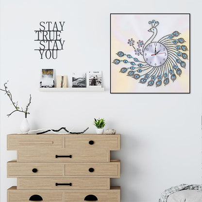 Peafowl Clock - Special Shaped Drill Diamond Painting 35X35CM