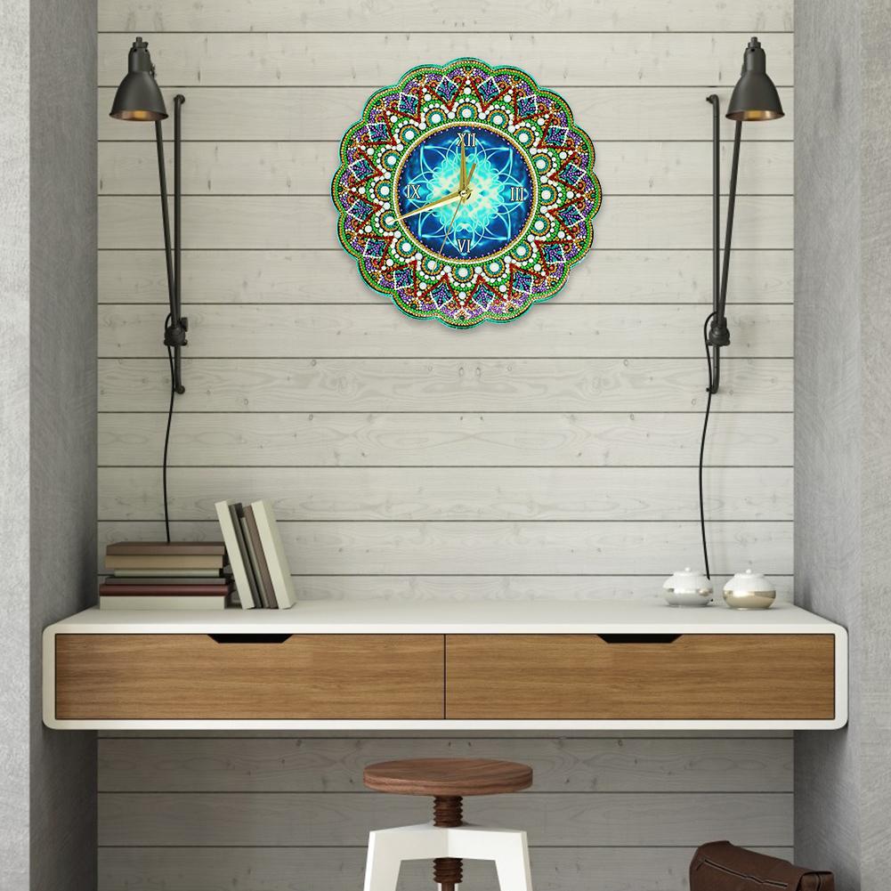 DIY Full Drill Special Shape Diamond Painting Datura Clock Cross Stitch