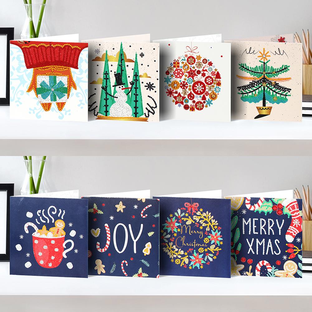 8pcs DIY Special Shaped Diamond Painting Cartoon Christmas Card Kids Gift