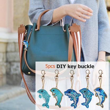 5pcs Dolphin Shape Key Chains DIY Diamond Painting Special Shape Full Drill