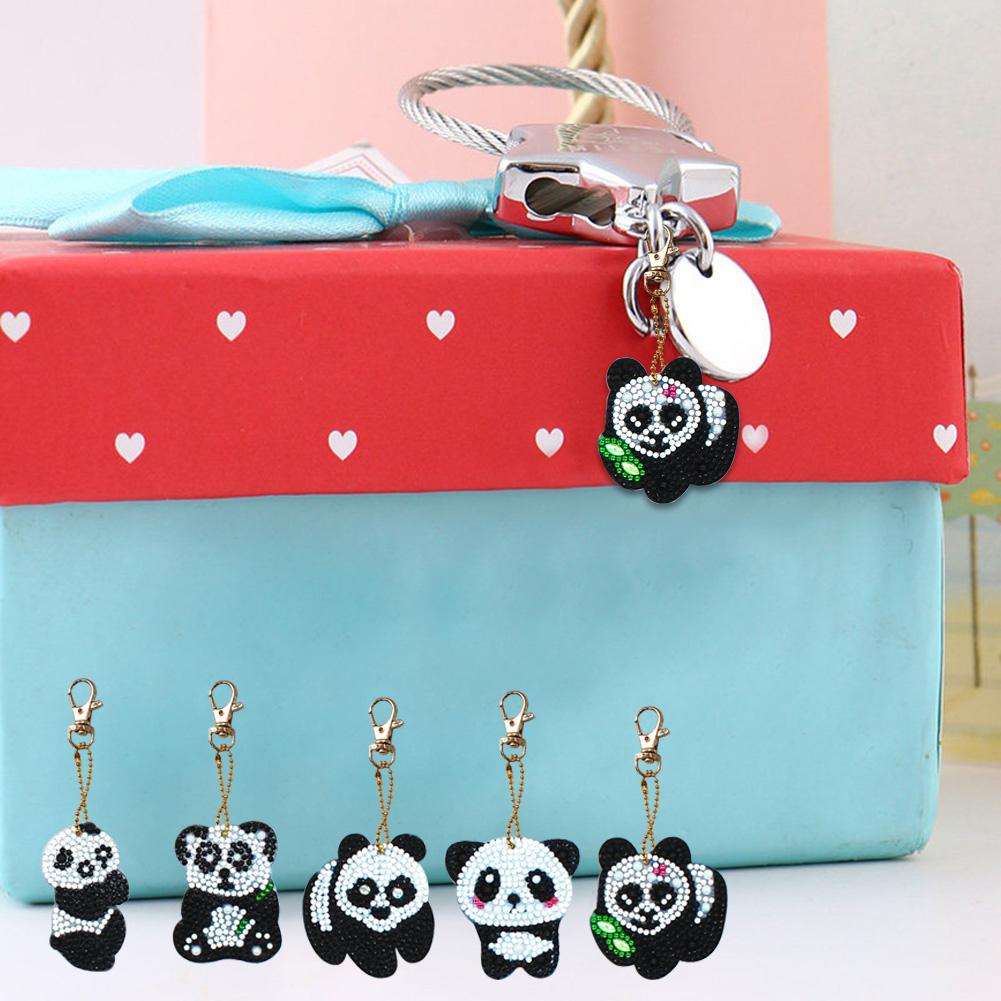5pcs Panda Type Keychain Gift DIY Diamond Painting Special Shape Full Drill