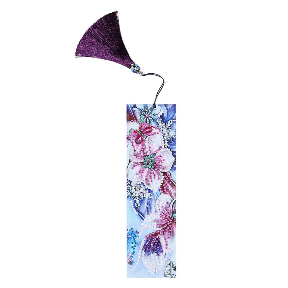 DIY Flower Special Shaped Diamond Painting Leather Tassel Bookmark Crafts