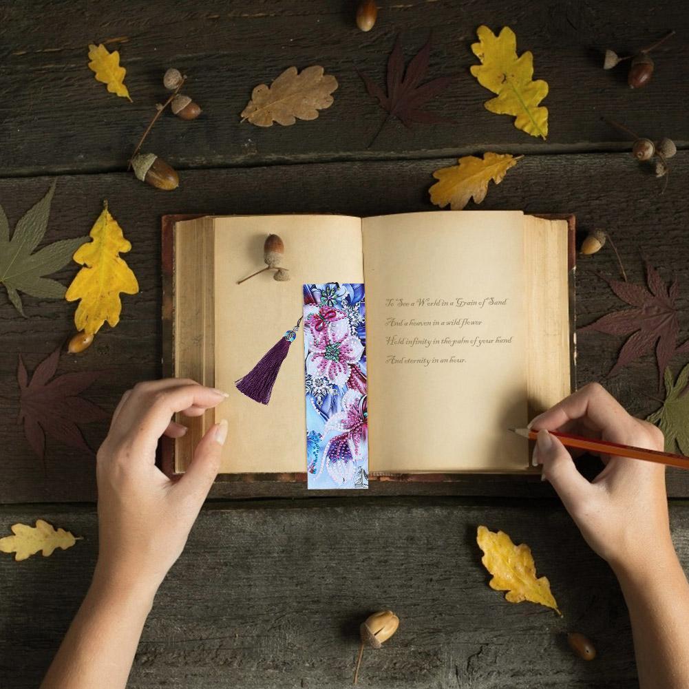 DIY Flower Special Shaped Diamond Painting Leather Tassel Bookmark Crafts