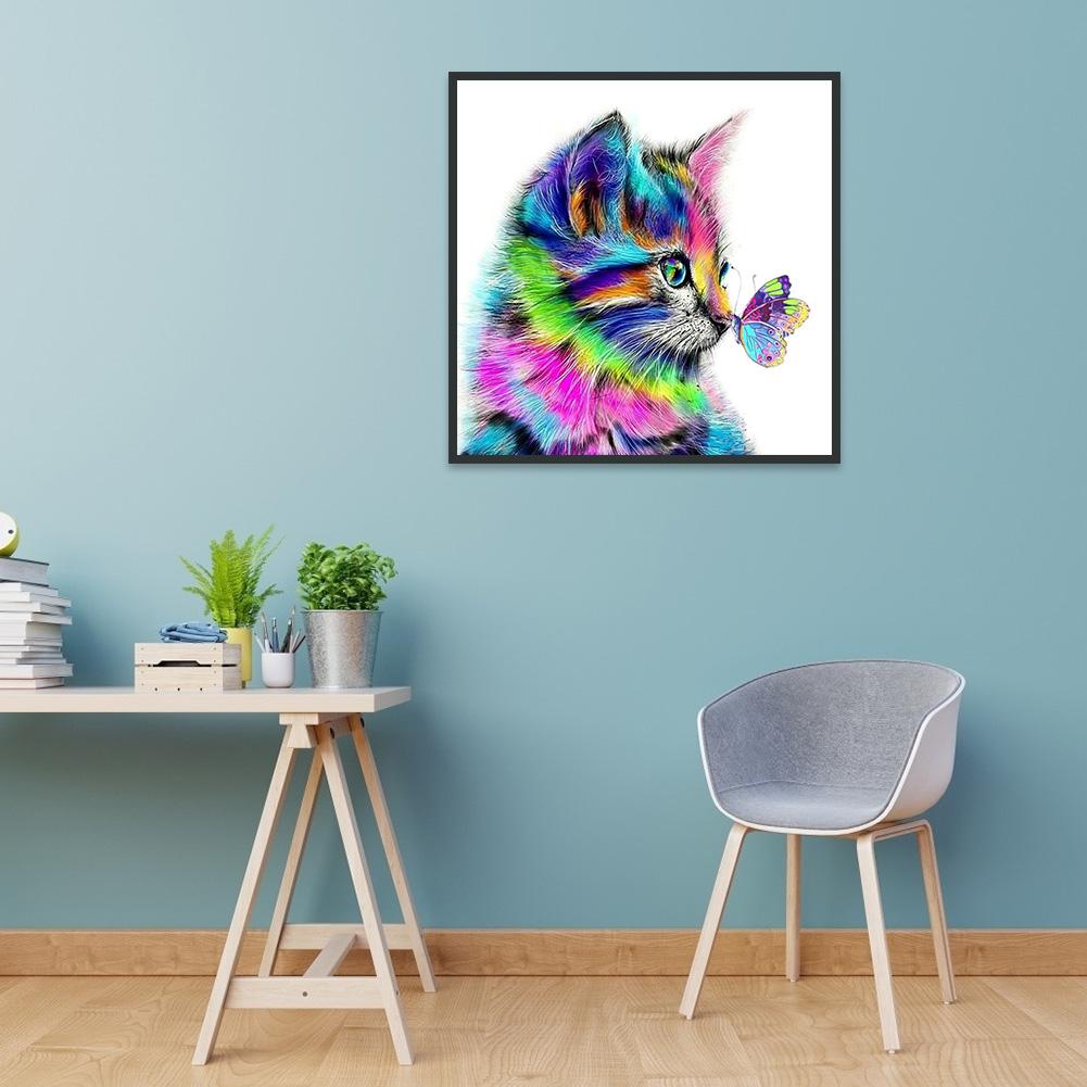 Cat Butterfly - Full Round Drill Diamond Painting 30*30CM