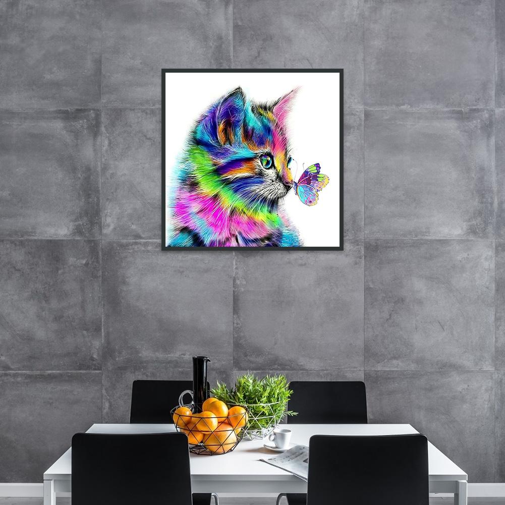 Cat Butterfly - Full Round Drill Diamond Painting 30*30CM