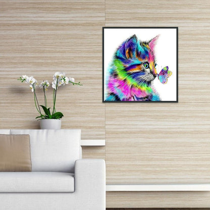 Cat Butterfly - Full Round Drill Diamond Painting 30*30CM